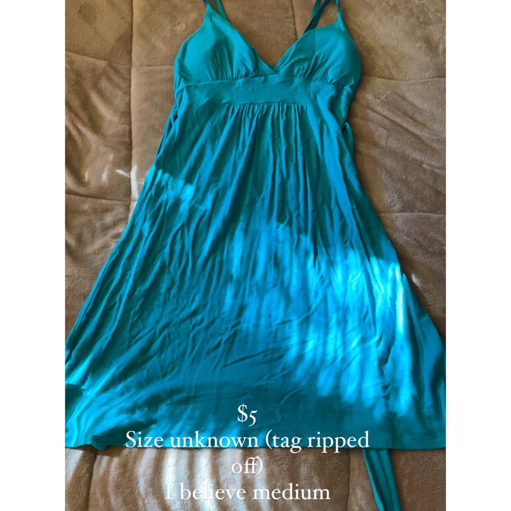 Teal spaghetti strap knee length dress